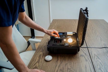 A technician works with a demo kit of the smart home system