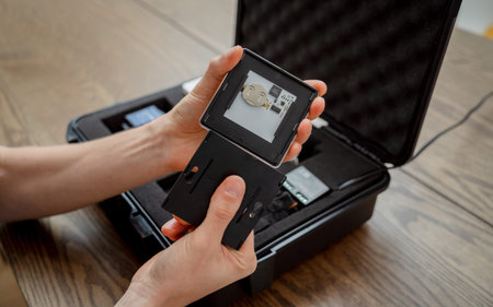 A technician works with a demo kit of the smart home system