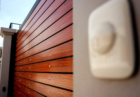 Automatic sliding front gate at modern villaの写真素材