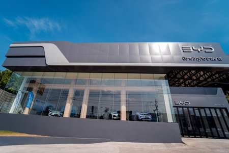 PHUKET, THAILAND- JANUARY 15, 2024: BYD electric car showroom in Thailand. Build Your Dreamのeditorial素材