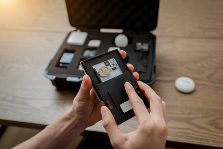 A technician works with a demo kit of the smart home system