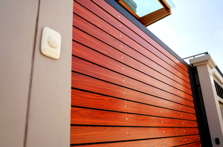 Automatic sliding front gate at modern villa