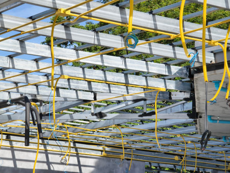 Metal engineering structure on a construction siteの写真素材