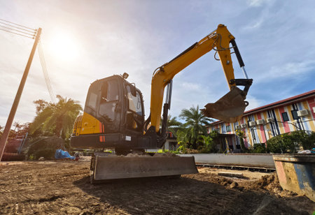 Large excavator are working at the construction site