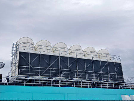 Ventilation pipes on the top of large industrial buildingの写真素材