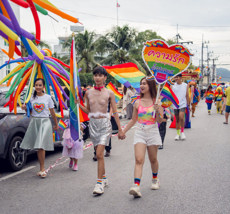 PHUKET, THAILAND - June 29, 2024: Pride Parade in Phuket downtown