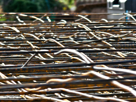 Background of metal bars at the construction site