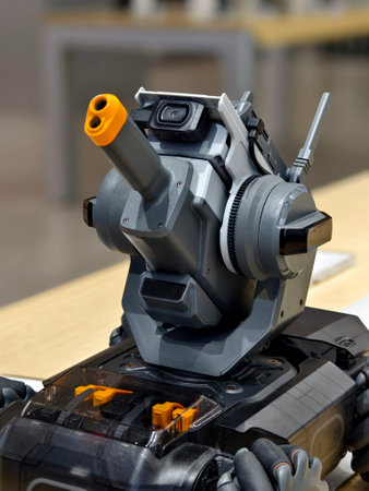 Modern military drone on table in the light store