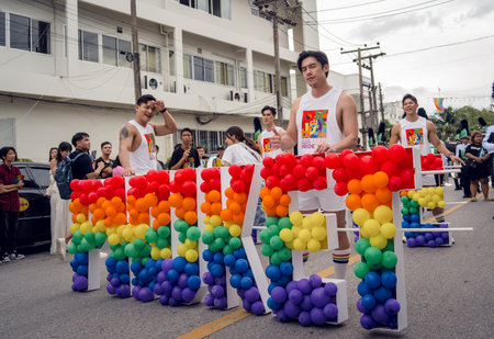 PHUKET, THAILAND - June 29, 2024: Pride Parade in Phuket downtown
