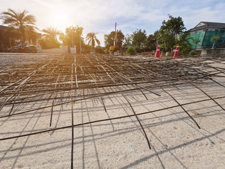 Metal bars arranged stack at the construction site