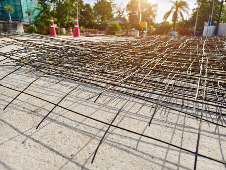 Metal bars arranged stack at the construction site