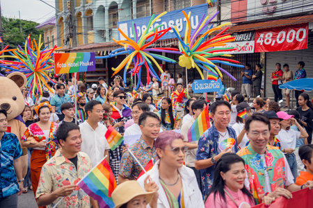 PHUKET, THAILAND - June 29, 2024: Pride Parade in Phuket downtown