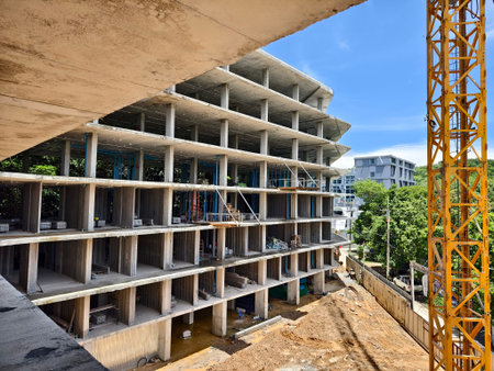 A new modern multi-storey residential building under construction