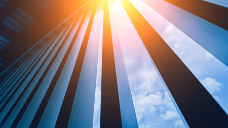 A structure featuring wooden slats on construction site contributing to its architectural styleの写真素材