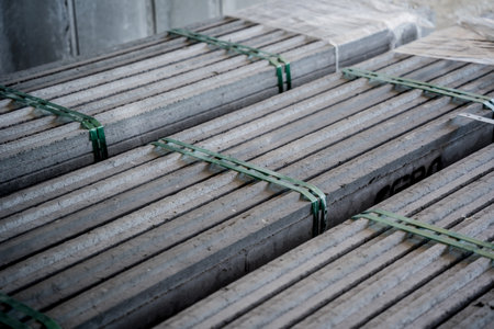 A large stack of concrete slabs on a construction siteの写真素材