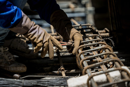 A group of builders is busy constructing a metal structure