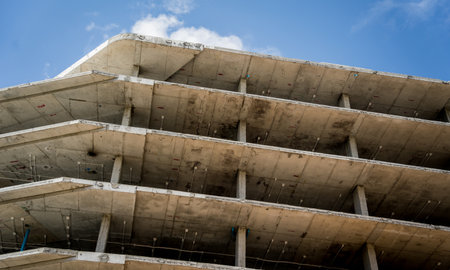 A new modern multi-storey residential building under constructionの写真素材