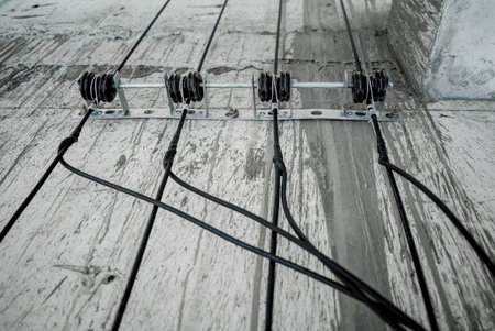 Cables in an elevator shaft at a new building construction siteの写真素材