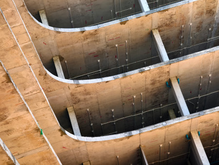 A new modern multi-storey residential building under constructionの写真素材