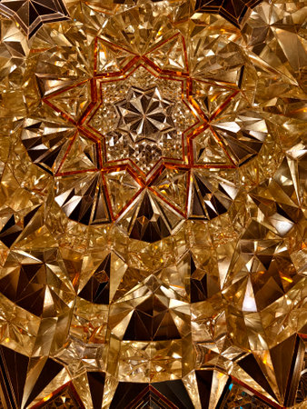 A detailed close up view of a kaleidoscope featuring a star in the middleの写真素材