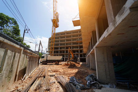 Modern bulldozer working at a construction siteの写真素材