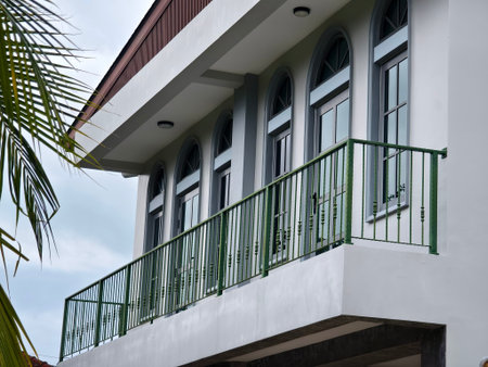 Detailed view of windows, doors and balconies of city buildings