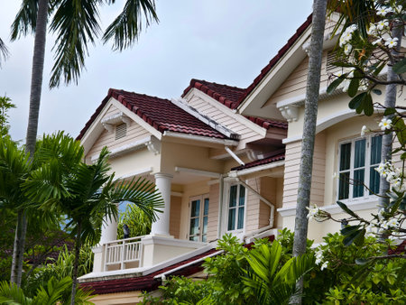 Detailed view of windows, doors and balconies of residential buildingsの写真素材