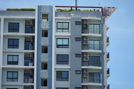 Detailed view of windows, doors and balconies of city buildings