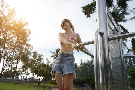 A young woman enjoying an workout outdoorsの写真素材