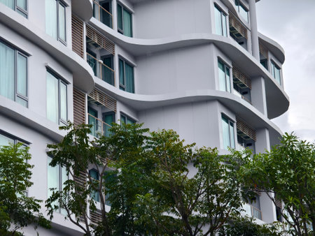 Detailed view of windows, doors and balconies of city buildings