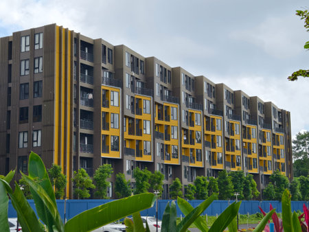 Detailed view of windows, doors and balconies of city buildings