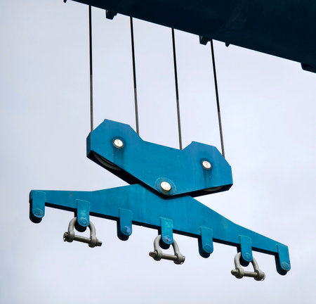 A large blue gantry crane for boatsの写真素材