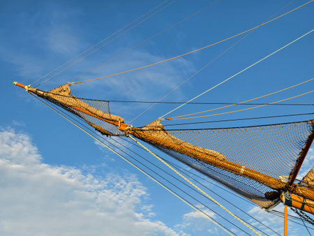 Ropes stretched across the masts of an old ship