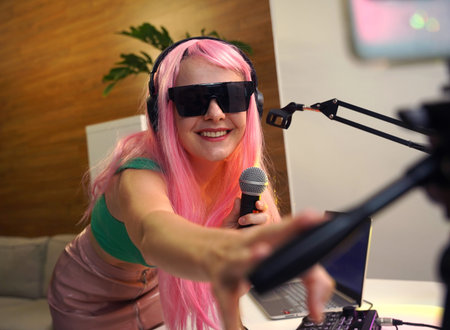 Content creator broadcasting from home studio