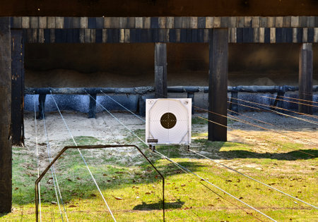 A sports shooting range with targets prepared for shooting trainingの写真素材