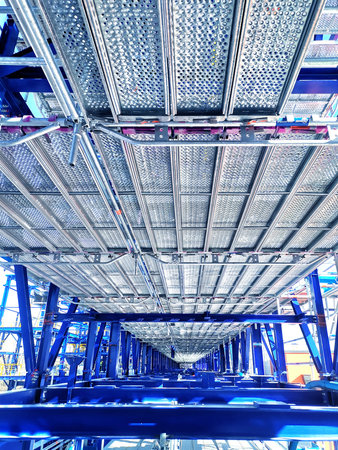 Steel frame structure is under construction on the construction site.