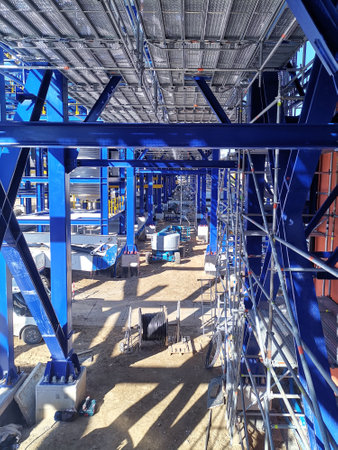 Steel frame structure is under construction on the construction site.の写真素材