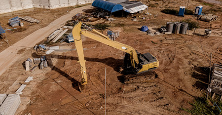 Aerial view of development of new road construction or overpass under construction