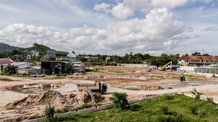 Aerial view of development of new road construction or overpass under construction