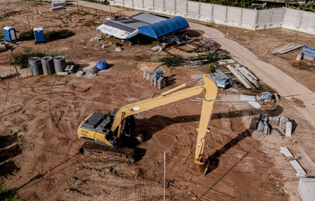 Aerial view of development of new road construction or overpass under construction