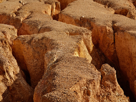 A detailed closeup view showcasing a pile of various rocks in the desertの写真素材