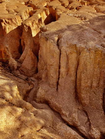A detailed closeup view showcasing a pile of various rocks in the desertの写真素材