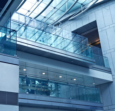 The large glass ceiling of an expansive modern building