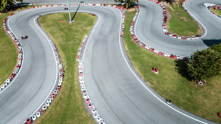 Top view go karting circuit with roads and tires