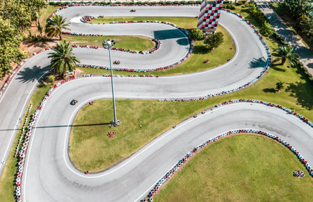 Top view go karting circuit with roads and tiresの写真素材