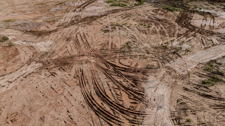 Aerial view of development of new road construction or overpass under construction