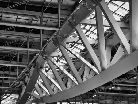Modern architectural framework with glass and steel structureの写真素材