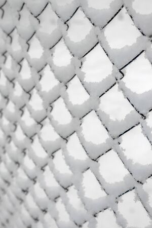 netting netting covered with snow as backgroundの写真素材
