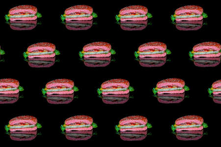colorful pattern of a red hamburger on a black background top viewの写真素材