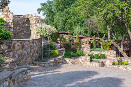 the area near the stone castle with green spacesの写真素材